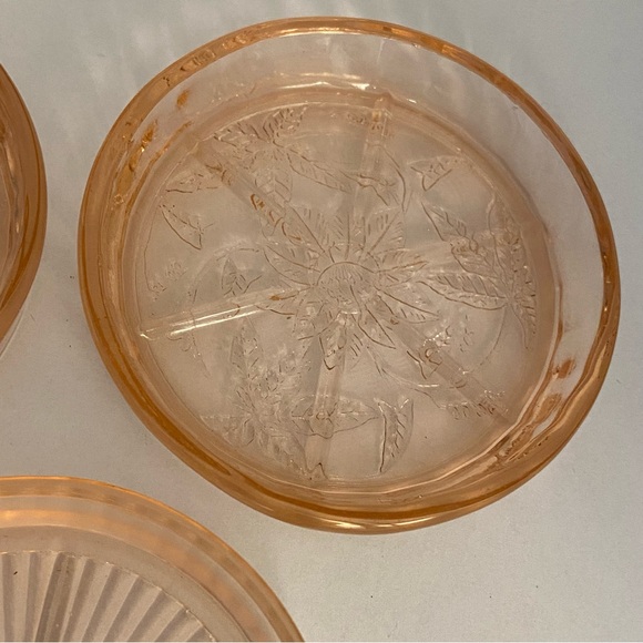 Jeanette Depression Glass Coaster Set Pink Cherry Blossom 3 Coasters Mixed LOT - Picture 4 of 16